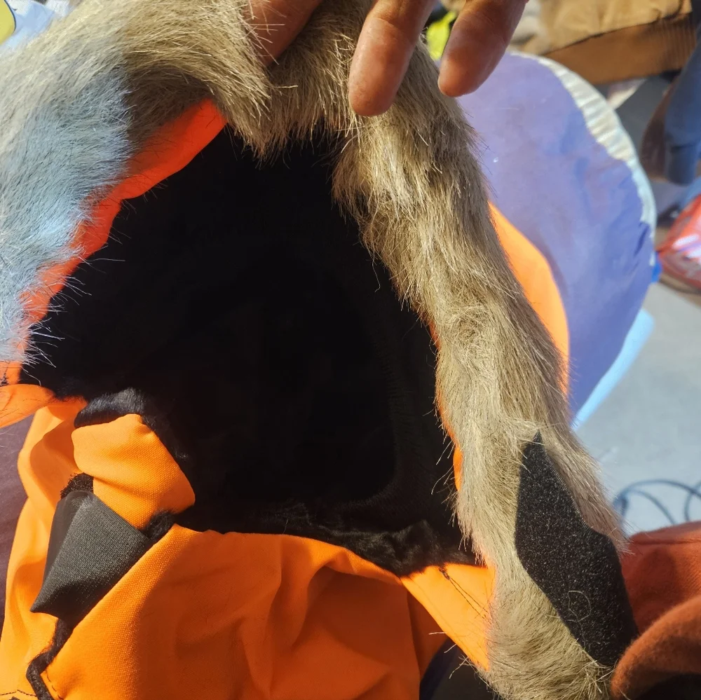 New Blaze Orange and Faux Fur Pullover Hood - Picture 3 of 7